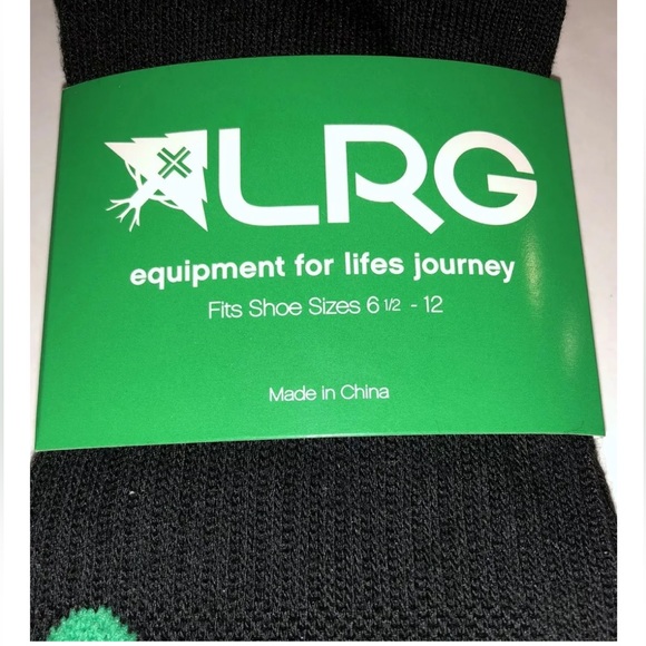 LRG Lifted Research Group Crew Socks 1 Pair Men 6.5-12 Black w/ Green Logo NEW! - Picture 2 of 10